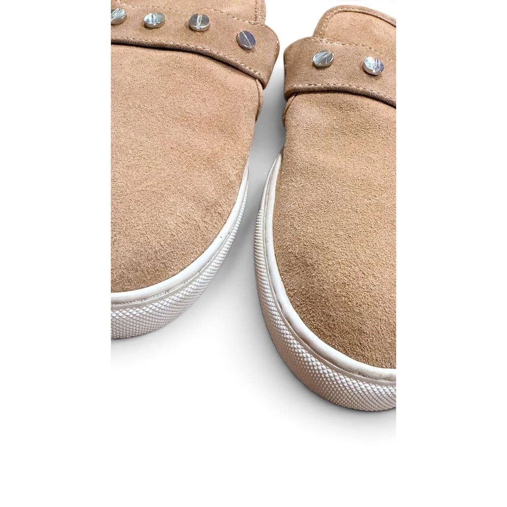 Rebecca Minkoff Suede Studded Mule Sneakers Women 8.5 Tan Beige Buckle Flats - Picture 5 of 7